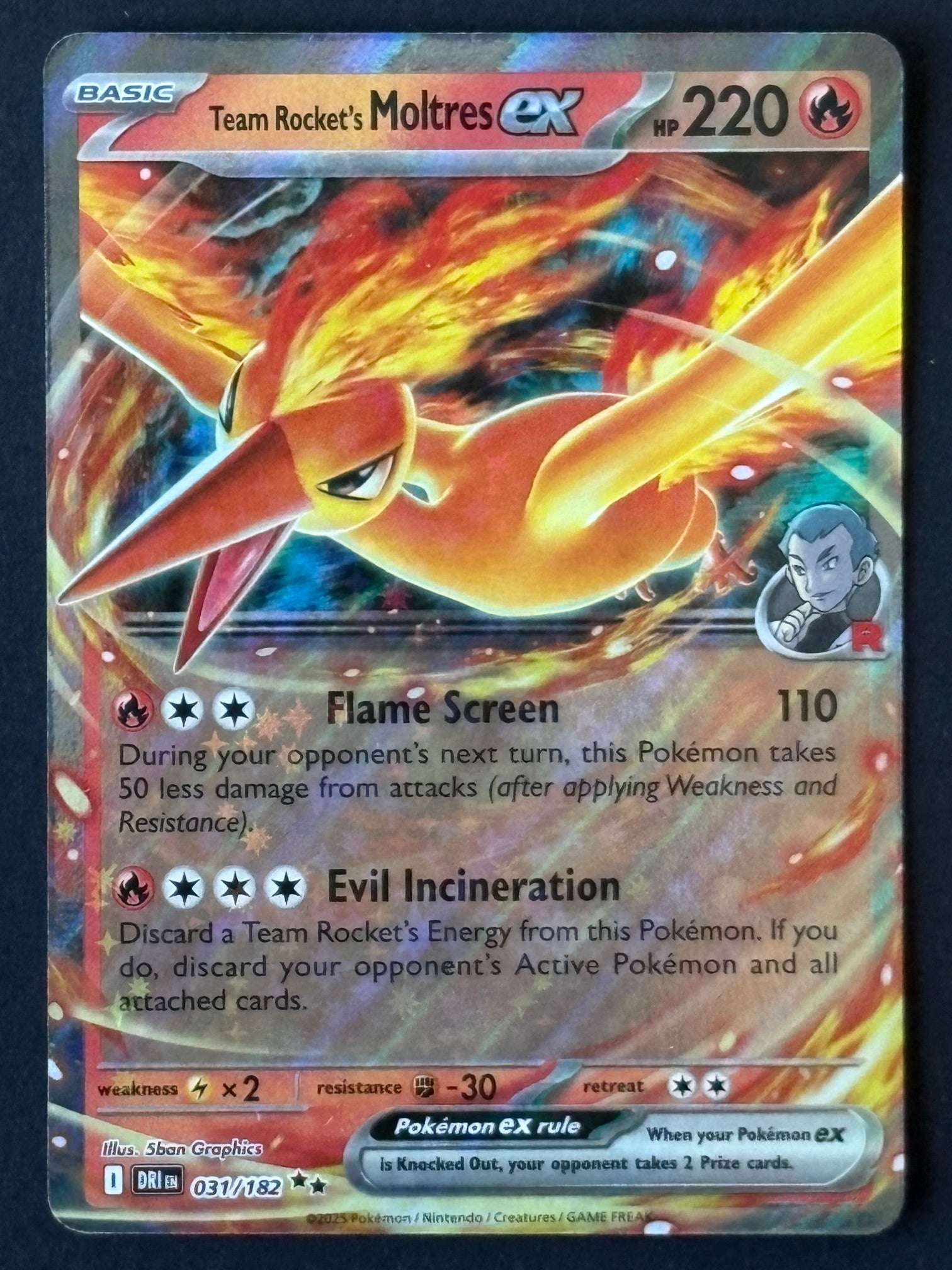 Team Rocket's Moltres ex 031/182 – Pokémon 2025 DRI EN