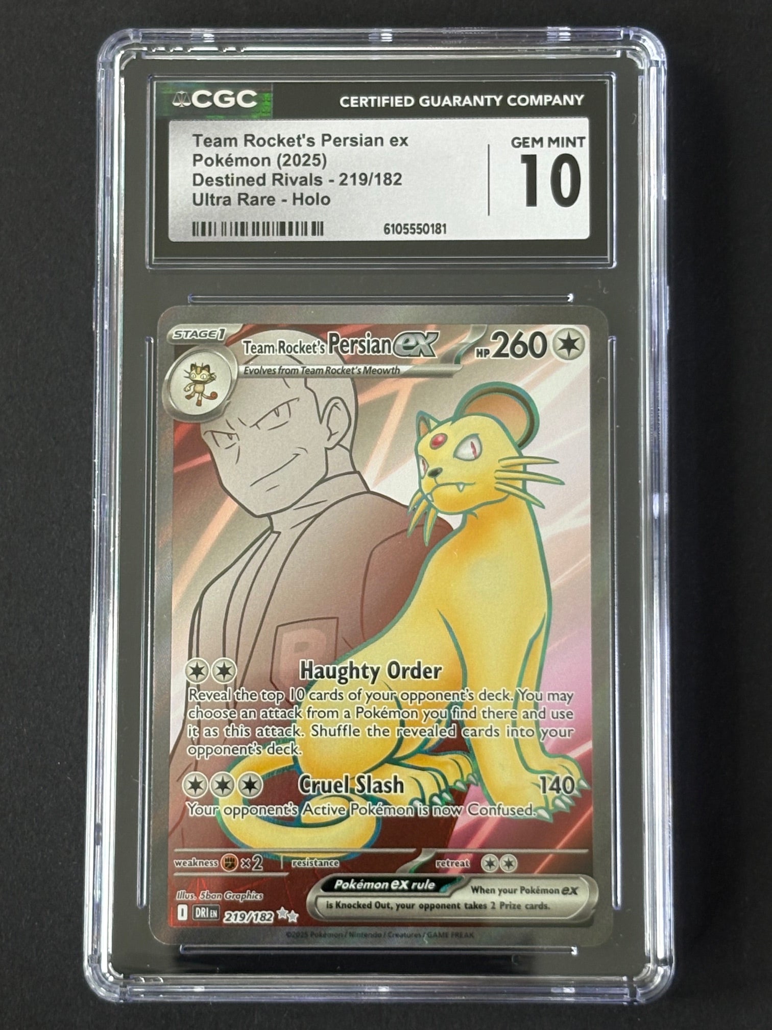 Team Rocket's Persian ex – 219/182 DRI EN CGC Gem Mint 10