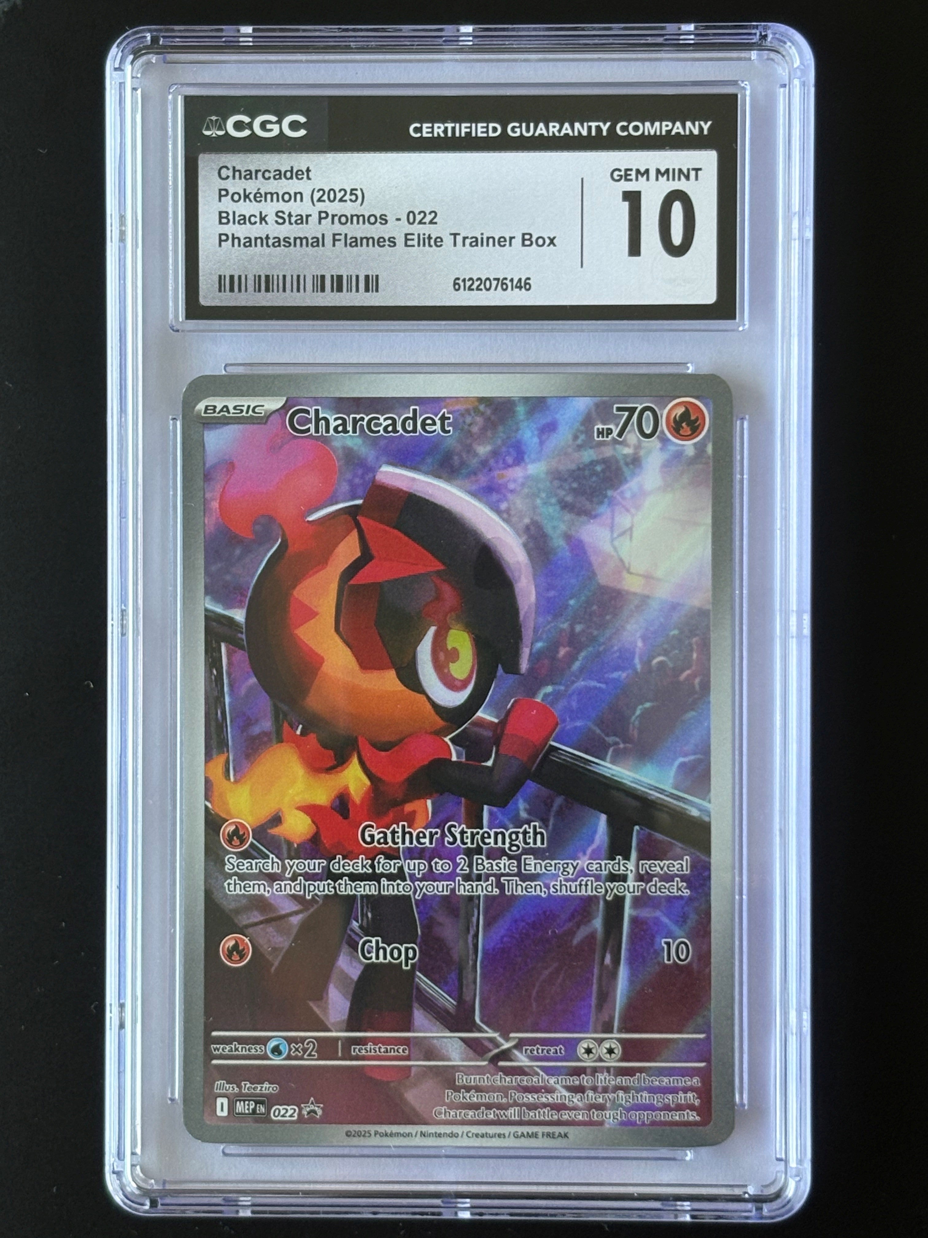 Charcadet CGC 10 GEM MINT – Pokémon 2025 Black Star Promos 022 Phantasmal Flames ETB
