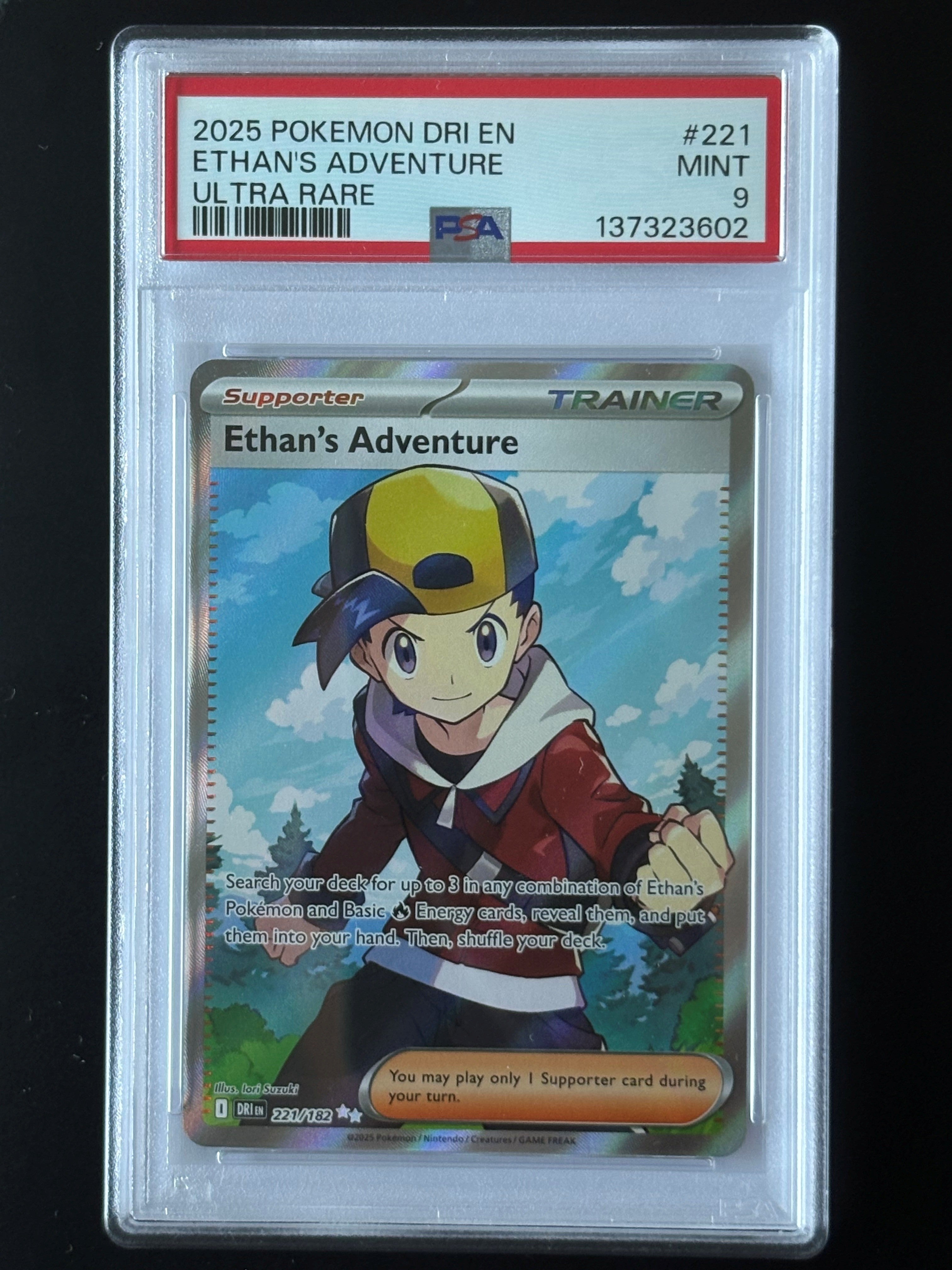 Ethan's Adventure PSA 9 MINT – Pokémon 2025 DRI EN 221/182 Ultra Rare Trainer