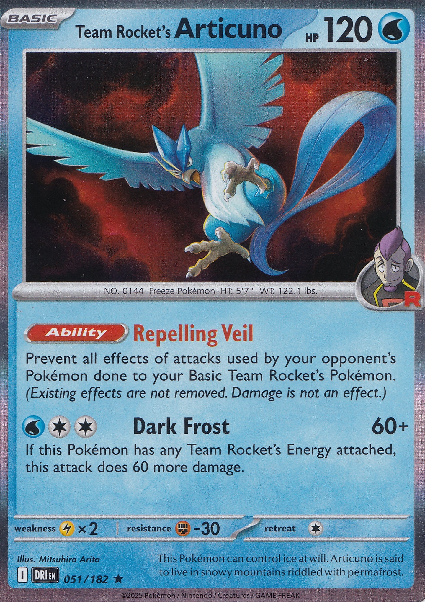 Team Rocket's Articuno 051/182 DRI ENG 2025 (NM)